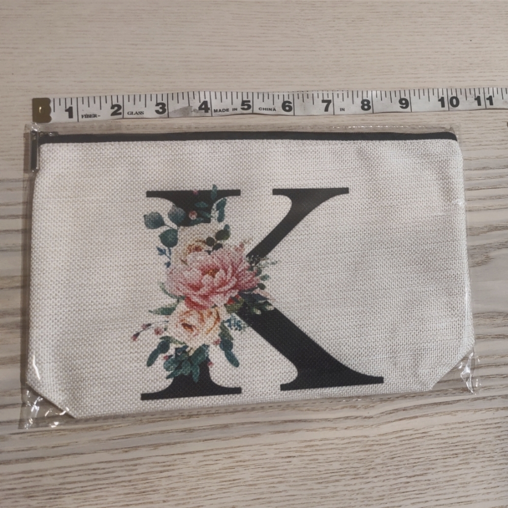 Floral Initial K Canvas Pouch